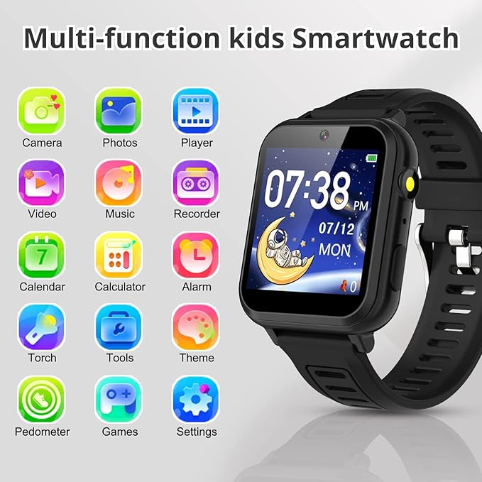 Kids Smart Watch for Boys Girls with Video,Camera,Music Player,39 Games,Pedometer, Alarm Clock, Calculator,Torch, Touch Screen,12/24 hr,Toys for Ages 4-12 Years Old.Birthday Gift for Kids