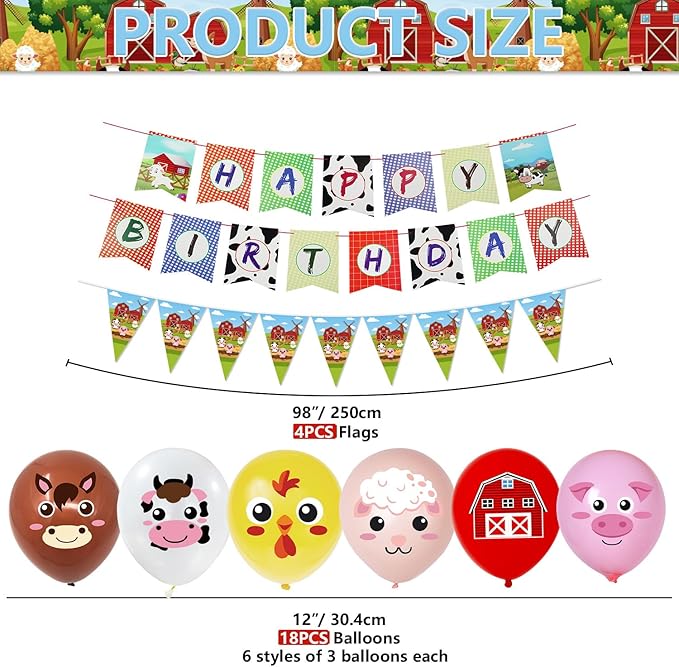 Farm Birthday Decorations -181 Pcs Farm Birthday Party Supplies serves 20, Farm Animal Tableware Set