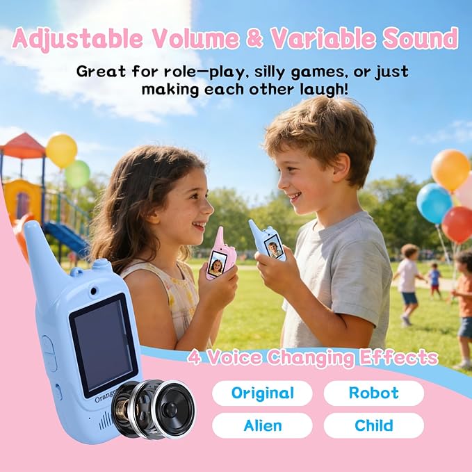 Video Walkie Talkies for Kids 2 Pack, Ages 3-12 Boys & Girls, Screen 2-Way Radios with 4 Voice Effects, Indoor/Outdoor/Camping