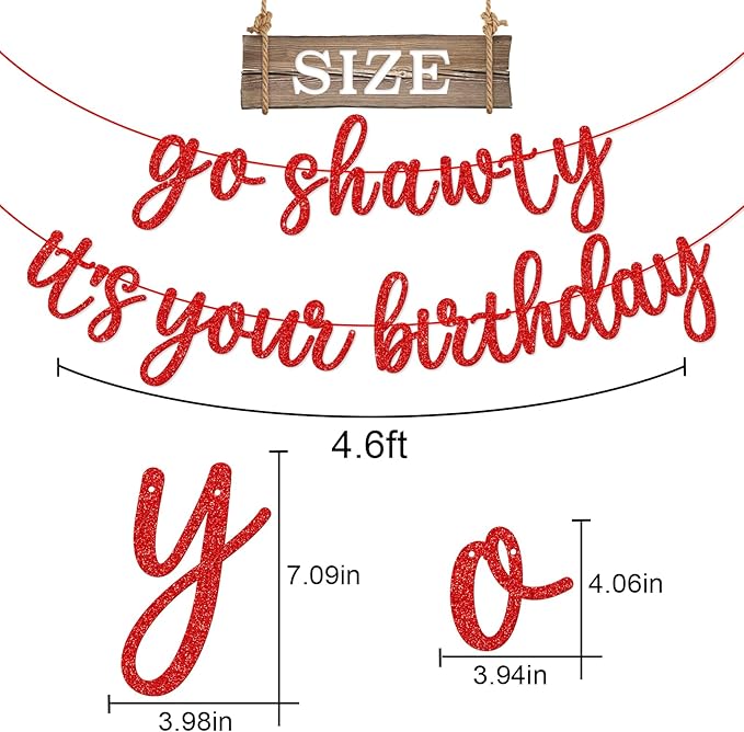 Go Shawty It's Your Birthday Banner, Hip Hop Birthday Party Decorations Supplies, Rap Theme Bday Bunting Sign, Pre-strung, Photo Props (Red)