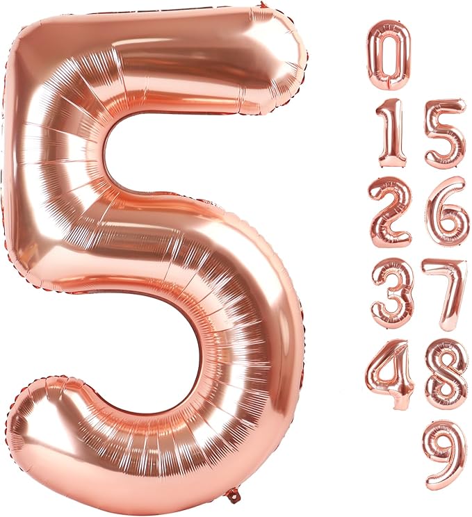 Balloon Numbers 40 Inch 5 Ballon for 5th Birthday Decorations, 15 25 35 50 Big Rose Gold Number Balloons for Wedding Photo Shoot Party Decor