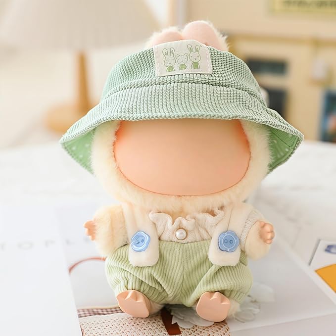Clothes for Lu bubu 17cm Dolls Accessories(No Doll), Cute Outfit Set 3 Pieces Bib Pants Suitable for 17cm Doll Suit, Stylish Dress Up Overalls Doll Clothing Set Replacement with Hat Clothes Green