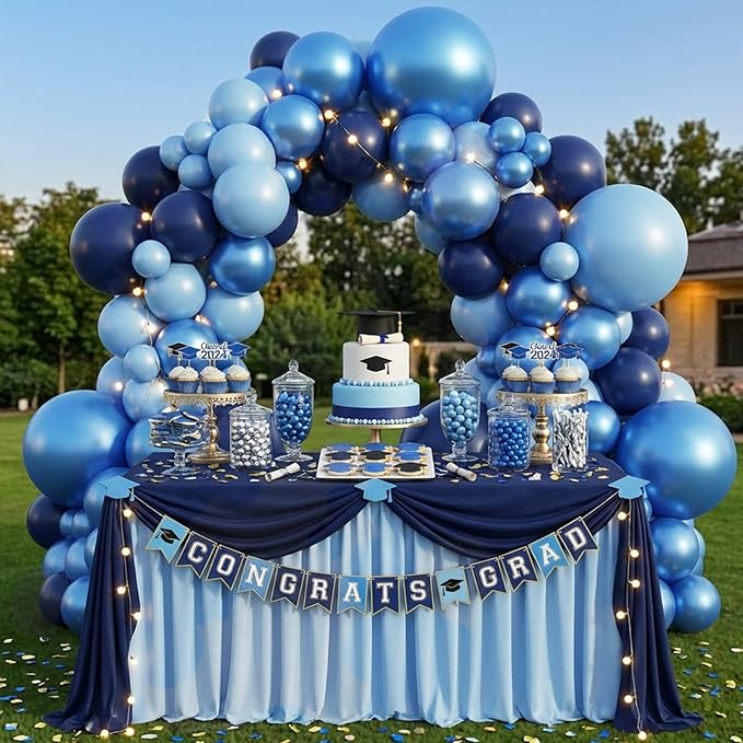 RUBFAC Metallic Blue Balloons 129pcs Different Sizes Pack of 18 12 10 5 Inch, Latex Chrome Blue Balloon Garland Arch Kit for Wedding Baby Shower Birthday Party Graduation Decorations