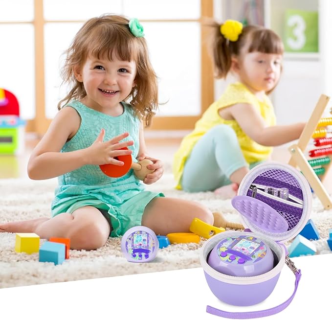 casmilee Toy Case for Punirunes/for Tamagotchi Interactive Digital Pet, Kids Virtual Electronic Pets Holder with Partition to Protect Screen & Mesh Pocket for Small Accessories- Box Only (Purple)