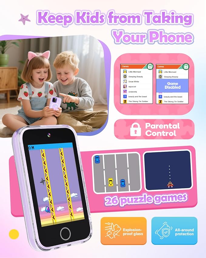 Kids Phone Toys for 3-12 Years Old Girls ,3.5'' Touchscreen Phone for Kids Learning Play Toy with Dual Camera,Video Players,Game,Christmas Birthday Gifts for Girls Age 3 4 5 6 7 8 9