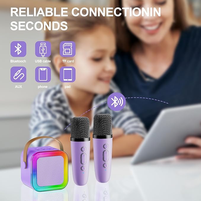Mini Karaoke Machine for Kids & Girls with 1 Wireless Microphone, Portable Bluetooth Speaker, Christmas Birthday Gift Toy for Boys Toddlers Ages 3, 4, 5, 6, 7, 8, 9, 10, 11, 12+ Years Old (Purple - 1)