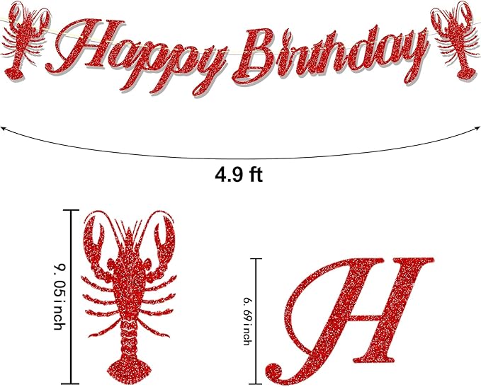 Glitter Crawfish Birthday Party Decorations Lobster Boil Happy Birthday Banner Crawfish Party Supplies