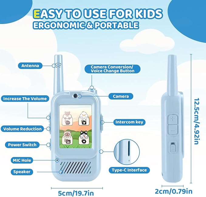 Video Walkie Talkies for Kids 2 Pack Rechargeable, HD Camera & Voice Changer Toys for Ages 3-12 Boys Girls,1000FT Long Range Two-Way Radios for Indoor Outdoor Camping Hiking Birthday