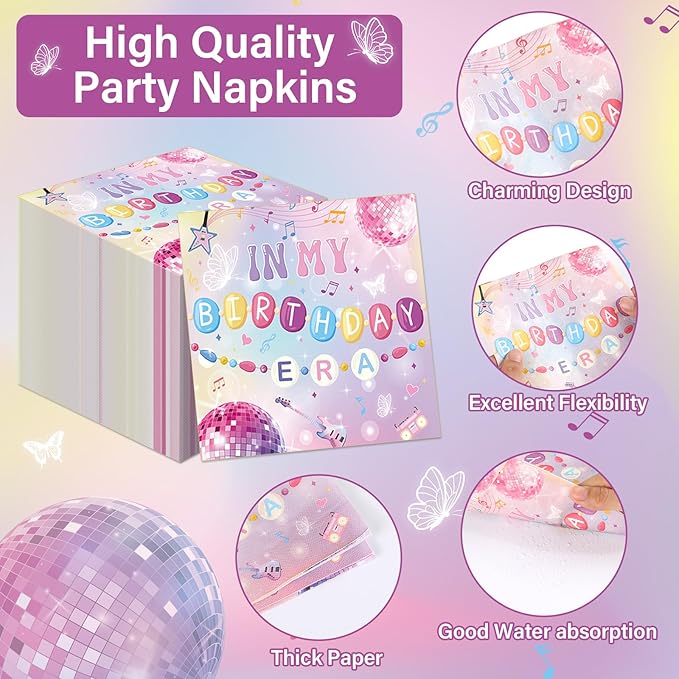 OBUSATT 96 Pcs In My Birthday Era Music Friendship Birthday Party Supplies Pink Singer Themed Disposable Tableware Set Serves 24
