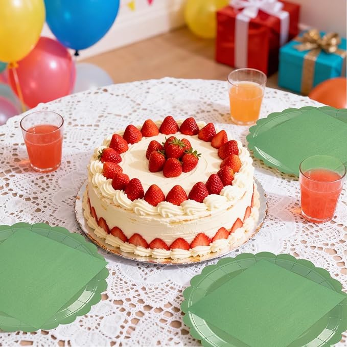 50pcs Sagegreen Paper Plates&Napkins Party Supplies-7Inch Scalloped Dessert Plates Disposable Sage Green Cake Plate Tableware Decoration for Baby Shower Birthday Wedding Bridal Serves 25