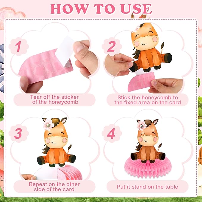 Pink Farm Animal Theme Birthday Party Supplies Decorations Tableware Set for Girl Baby Shower Farm Animal Happy Birthday Banner Backdrop Balloon Tablecloth Plate Napkins Forks Honeycomb Centerpiece