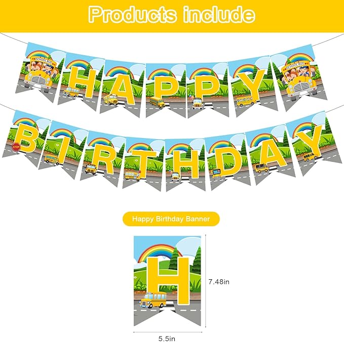 Wheels On The Bus Party Decorations Yellow School Bus Birthday Party Decor Supplies Includes Happy Birthday Banner Hanging Swirls Cute Back to School Honeycomb Centerpiece