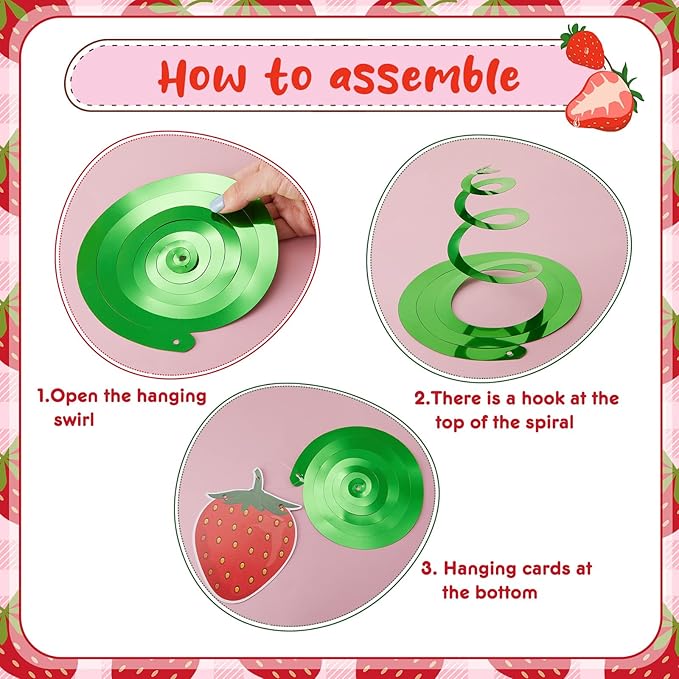 Lewtemi 36 Pcs Strawberry Decor Berry First Birthday Decor Hanging Swirl Banner for Strawberry Party Decorations Baby Shower Party Supplies(Bright)