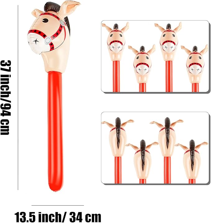 4 Pieces Inflatable Stick Horse Inflatable Horsehead Stick Balloon for Theme Birthday Party Decoration Supply, 37 Inches