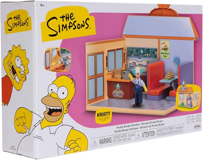 JAKKS Pacific The Simpsons Krusty Burger Diorama Playset, Includes One 2.5-Inch Scale Krusty the Clown Action Figure and Accessories