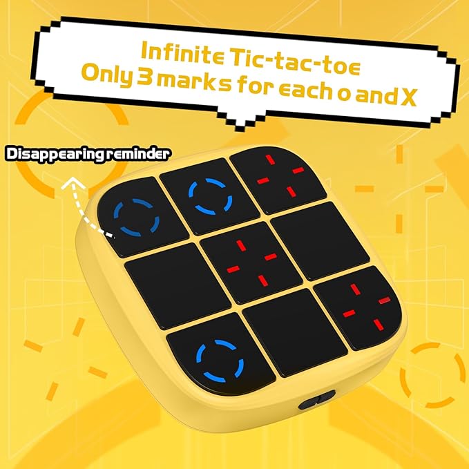 Rechargeable Tic-Tac-Toe Bolt Game, Upgraded 4-in-1 Handheld Puzzle Console, Electronic Educational Memory Game, Portable Travel Car Ride Board Games for Kids Adults (Yellow)