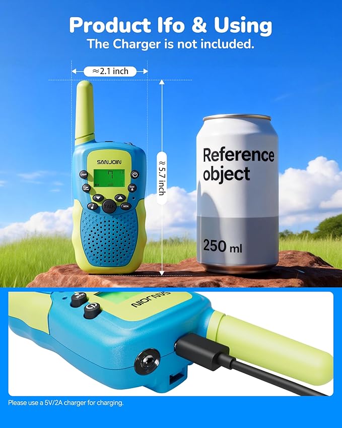 Rechargeable Walkie Talkies for Kids,2 Pack,2000 mAH Battery,Easter Gifts Toys for 3-12 Year Old Boys Girls to Outside, Hiking,Camping Games Walkie Talkie for 3 4 5 6 7 8 9 10 11 12 Years