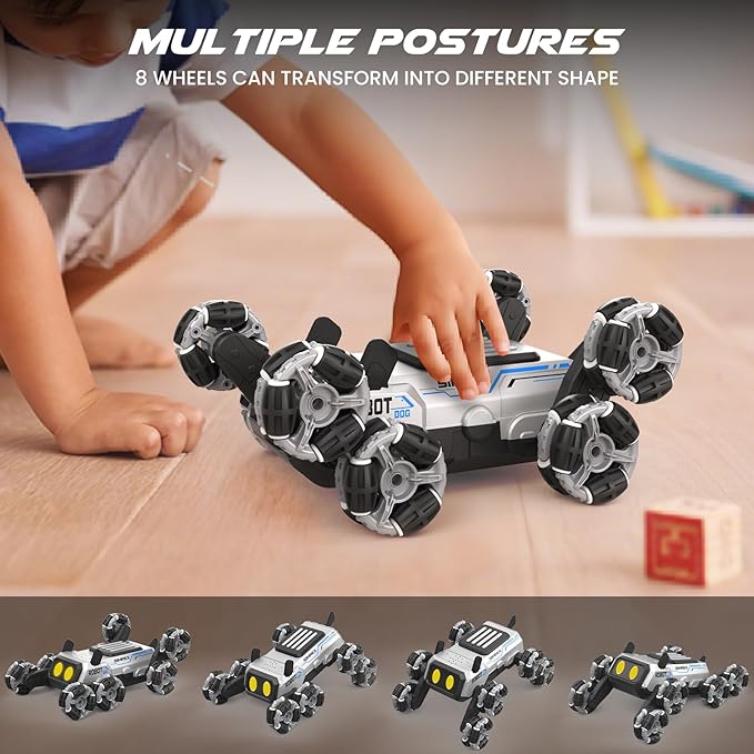 SIMREX Robot Dog RC Stunt Car Toys - Gesture Sensing Remote Control car with Mecanum Wheels, LED Eyes, 3 Sound Effects, Birthday Gift for Kids Boys Girls