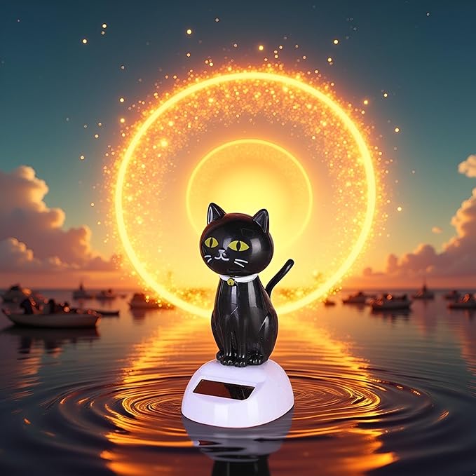 Black Solar Cat Kits Doll Dancing Cat Figure Car Ornament,Dancing Kits Ornament Solar Powered Car Dashboard Interior Decoration Desktop Decor Gift Window Party Car Desk Home Learning and Education