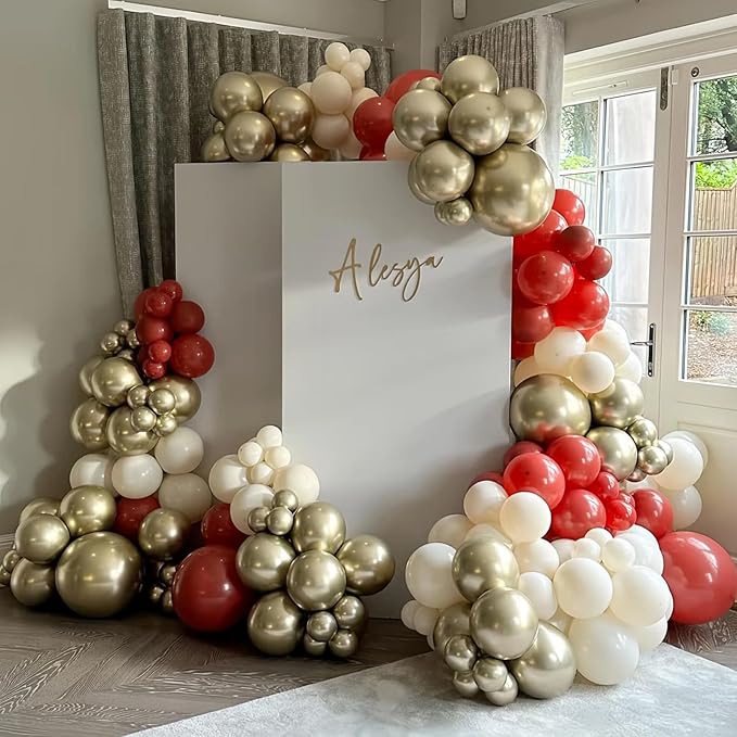 Red White Gold Balloon, 60 Pack 12 Inch Red Gold Balloon for Mother's Day Valentine's Day Women Birthday Wedding Bridal Shower Christmas Xmas Party Decorations