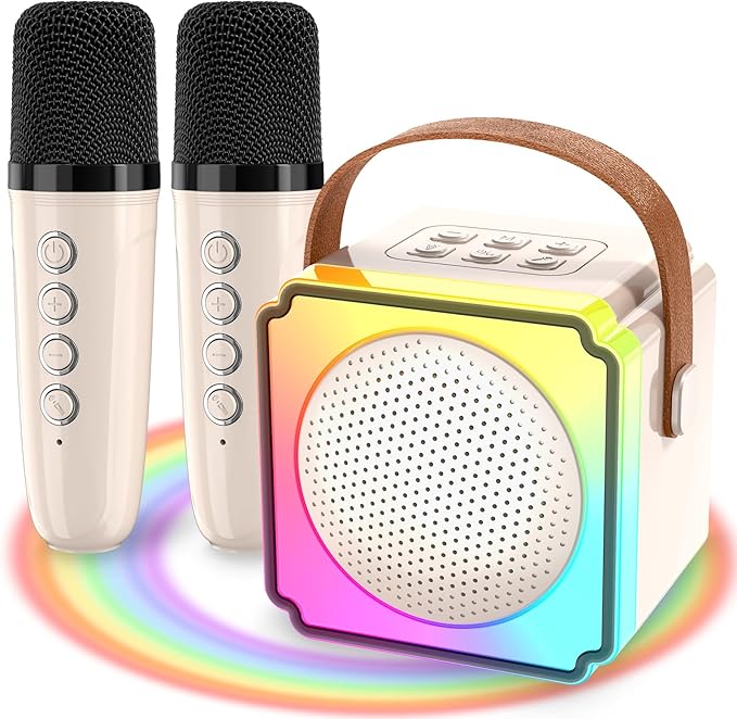 Mini Karaoke Machine for Kids Adults, Portable Bluetooth Speaker with 2 Wireless Microphones, Birthday Toys for Girls Ages 4 5 6 7 8 9 10 11 12+ Years Old Toddler