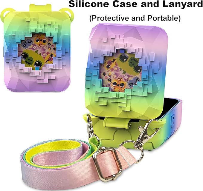 JCHPINE Silicone Cover Case for Bitzee Magicals Interactive Digital Pet and Case, Protective Skin Sleeve for Bitzee Magicals Virtual Electronic Pets Accessories (Rainbow)