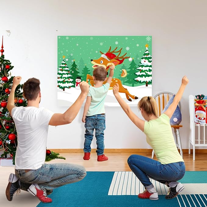 Morcheiong Pin The Tail on The Deer Christmas Game with 36 Tails, Christmas Party Favors Activities Supplies Decorations for Kids