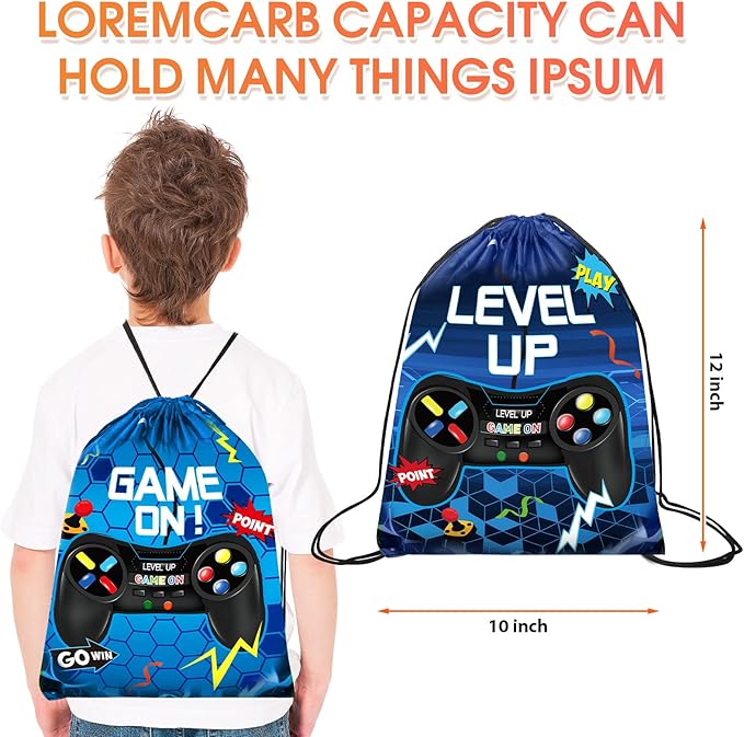 Eccliy 20 Pcs Video Game Party Favor Bags Gamer Birthday Party Drawstring Bags for Kids Boys Girls 12 x 10 Inch Gaming Goodie Treat for Game on Theme Decorations Supplies(Blue,Fresh Style)