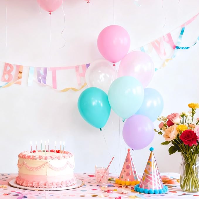Pastel Mermaid Balloons, 50pcs 12 Inch Pink Purple Teal Blue Pearl Pastel Clear Macaron Balloons for Princess Women Girl Ocean Theme Birthday Summer Pool Party Baby Shower Under The Sea Decorations