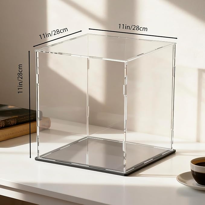 Acrylic Large Display Case for Collectibles and Toys, Clear Display Box with Thick Base and Lid for Protection and Displaying, 11x11x11-inch