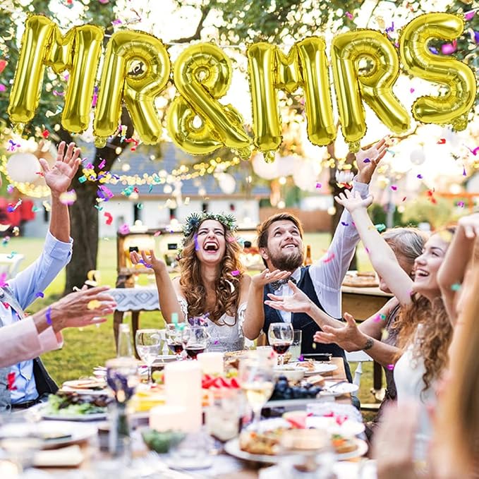 TONIFUL Mr&Mrs Letter Balloons - 16inch Gold Wedding Foil Balloons for Bachelorette Party Anniversary Couple Sweetheart Party