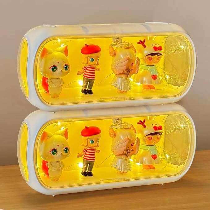 Clear Figure Display Case with Lights, Dustproof Storage Organizer Box with Magnetic Door, Display Showcase for Collectibles Action Figure(1, Medium)