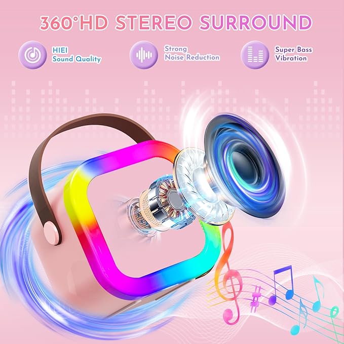 Mini Karaoke Machine for Kids: Unicorn Bluetooth Speaker with 2 Wireless Microphones, Portable Singing Toy & Birthday Gifts for Girls Ages 4-12