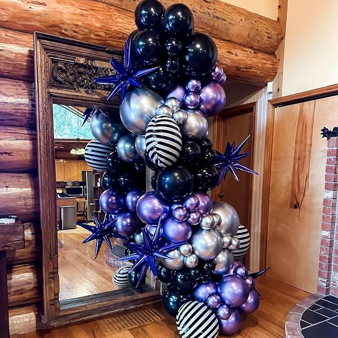 Purple Black Balloons, 12 Inch Dark Purple Light Balloons with Metallic Purple Confetti Latex Balloon Set for Girls Women Halloween Birthday Bridal Shower Wedding Party Decorations Is-02