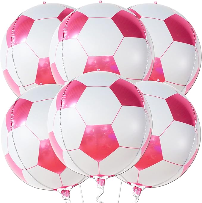 Katchon, Huge Pink Soccer Balloons - 22 Inch, Pack of 6 | Soccer Birthday Party Decorations, Sports Themed Party Decorations | soccer decorations for Party With Pink and White balloons