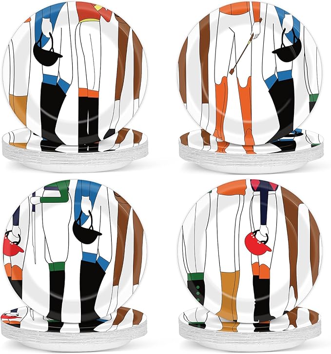 CHUNNIN 48Pcs Derby Party Paper Plates for Derby Day Party Supplies 7" Horse Racing Jockey with Horse Legs Disposable Dessert Plates for Equestrian Enthusiasts Birthday Baby Shower Decorations