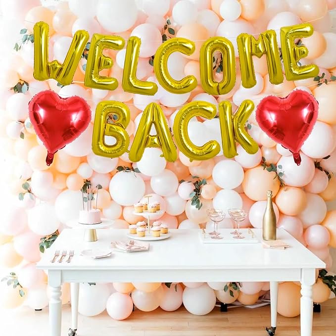 TONIFUL Welcome Back Balloons,16 Inch Gold Welcome Back Foil Balloons Banner Welcome Back Party Decorations for Homecoming Party Decorations House Warming Party Family Gathering Supplies