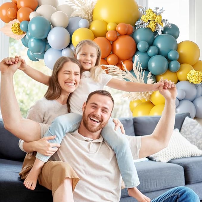 Retro Blue Mustard Yellow Balloon Arch Kit, Here Comes Balloon Garland with Slate Blue Yellow Retro Orange Birthday Party Balloon for Sunshine Baby Shower Birthday Bridal Wedding Party Decoration