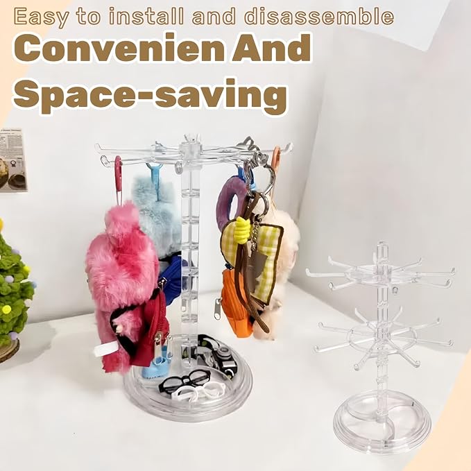 Transparent 360° Rotating Display Stand for Plush Dolls Keychains& Collectibles - All-Round Display, Manually rotates(No Doll)