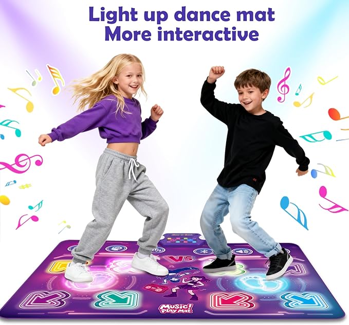Amy & Benton Upgraded 2-Player Dance Mat for Toddlers 3-5,Dance Mat Toys for 4-8 Year Old Kids,Light Up Play Mat 8-Button with Bluetooth,Electronic Music Games Birthday for Girls Boys