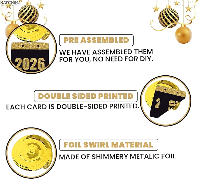 KatchOn, Happy New Year Hanging Swirls - Pack of 30, No DIY | Ceiling Decorations, New Years Eve Party Supplies 2026 | Happy New Year Decorations 2026 | NYE Decorations | New Years Eve Decorations