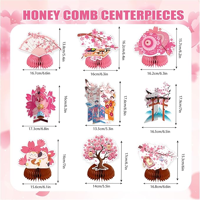 9 PCS Cherry Blossom Honeycomb Centerpieces for Table Decor, Cherry Blossom Table Decorations Table Toppers for Japanese Cherry Blossom Party Decorations Cherry Blossom Birthday Party Supplies