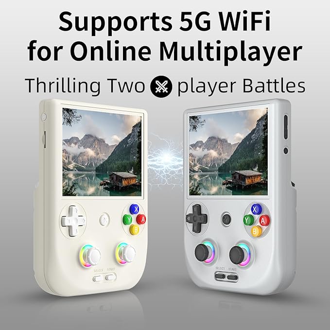 RG406V Android 13 Handheld Game Console 4" HD IPS 8GB RAM NO Card Storage RGB Lighting Player 5500mAh Battery Multi-Format Game Support White