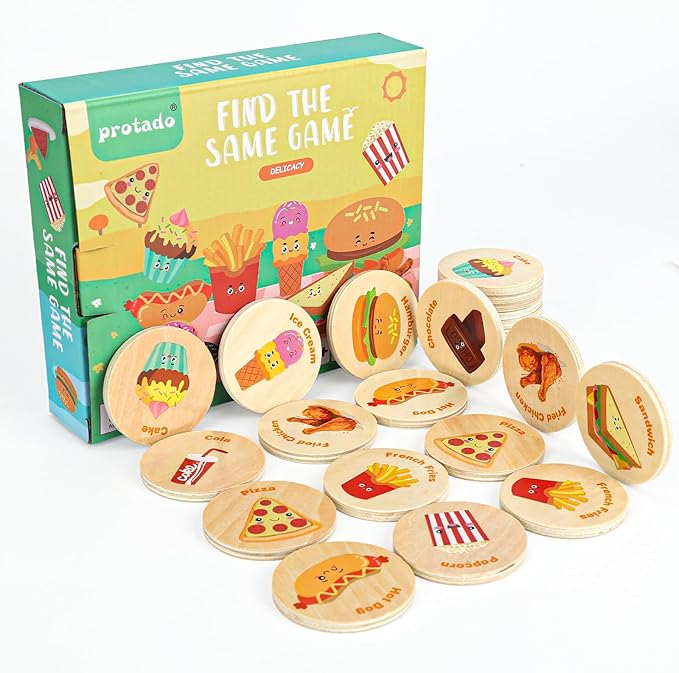 Wooden Match Memory Game for Kids, 24Pc Memory Matching Cards, Educational Memory Matching Game for Pre-Kindergarten Early Learning Development Kids (Delicacy)