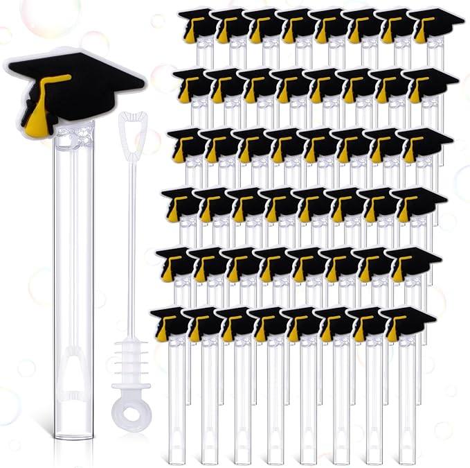 48 Pcs 4.2'' Mini Bubble Wands Bubbles Party Favors Birthday Party Supplies Favor Decorations for Gift Back to School Goodie Bag, Contains Liquid(Graduation Hats)