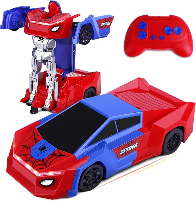 Remote Control Transformer Car with One-Button Deformation and 360° Rotation, Transform Robot RC Car for Kids 4-12 Years Old（Red）