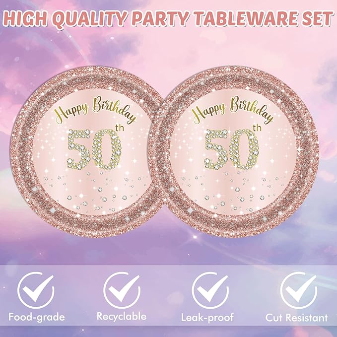 40pcs 50th Birthday Decorations for Women Rose Gold Fifty Year Old Party Supplies Include 50th Birthday Plates and Napkins Set 1976 50 Years Old Disposable Tableware Party Supplies for Girl Ladies