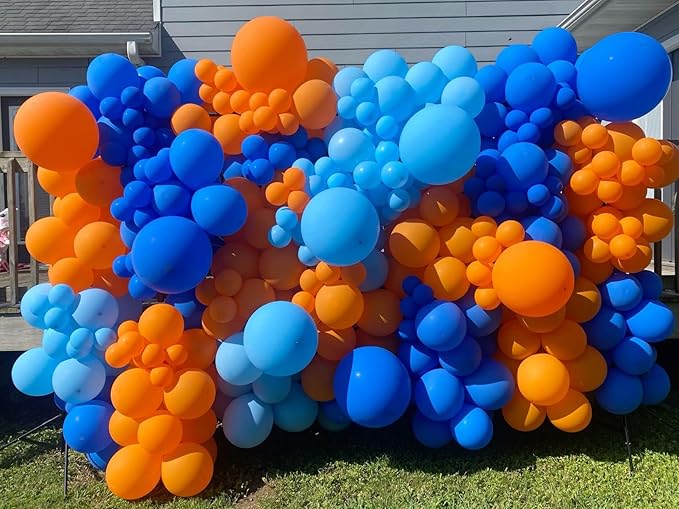 Orange and Blue Balloons, 12 Inch Orange White Blue Balloon Pastel Orange Royal Blue White Ballons with Ribbons for Birthday Baby Shower Graduation Engagement New Year Party Decorations