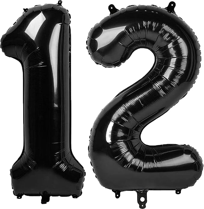 40 Inch Black Number 12 Digital Balloon,Jumbo Mylar Foil Helium Balloon for 12 Balloons for Birthday Party,Wedding Anniversary Party Decorations