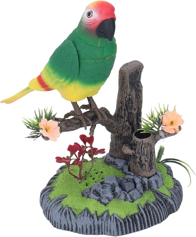 Talking Parrot Toy, Repeats What You Say Electric Battery Operated Control Voice Parrots Sound Activated Chirping Fluttering Birds Toys Electric Interactive Animated Toy for Garden (2)